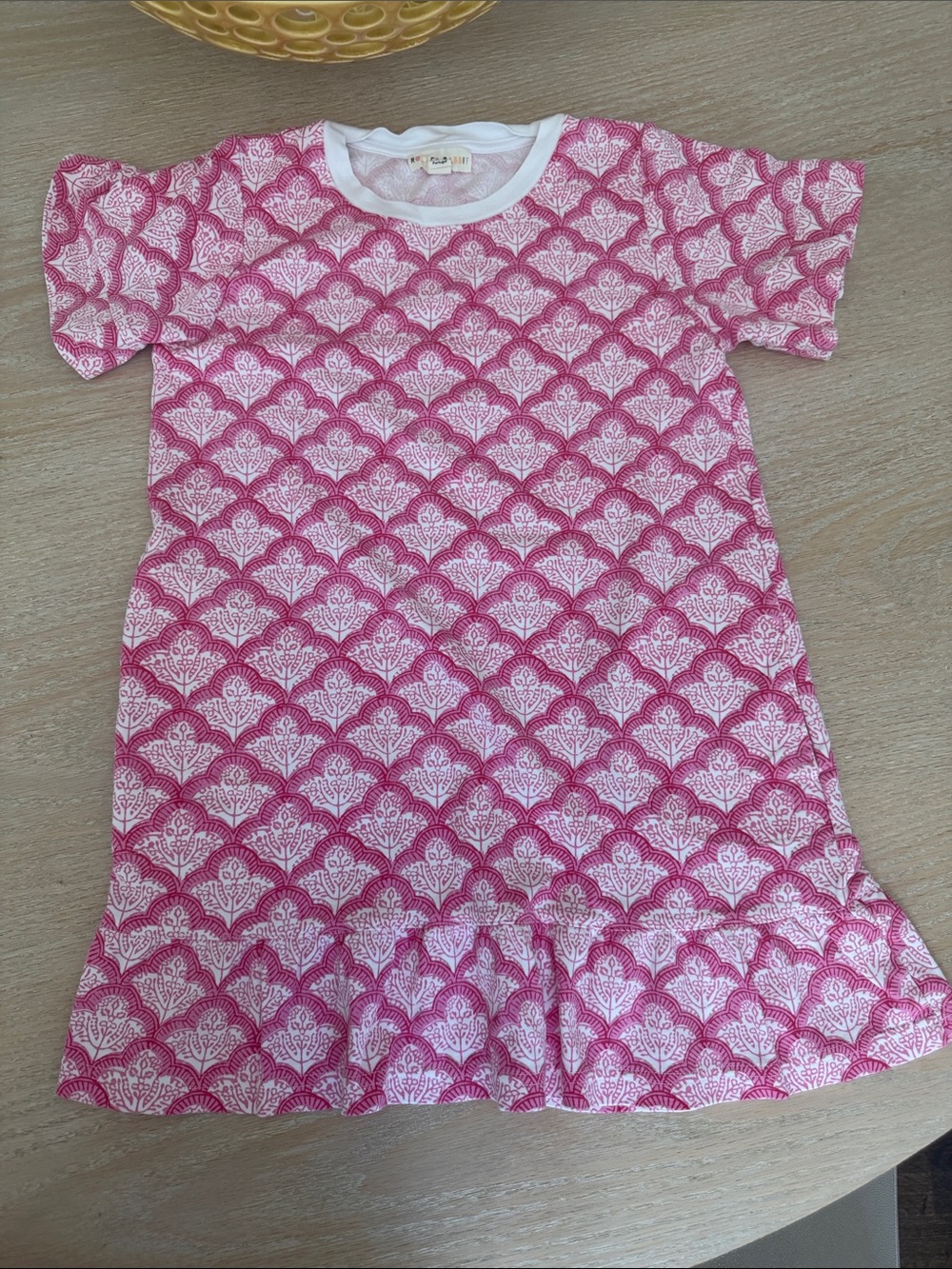Roller Rabbit Pink and White Patterned Girls Nightgown with Ruffle Hem